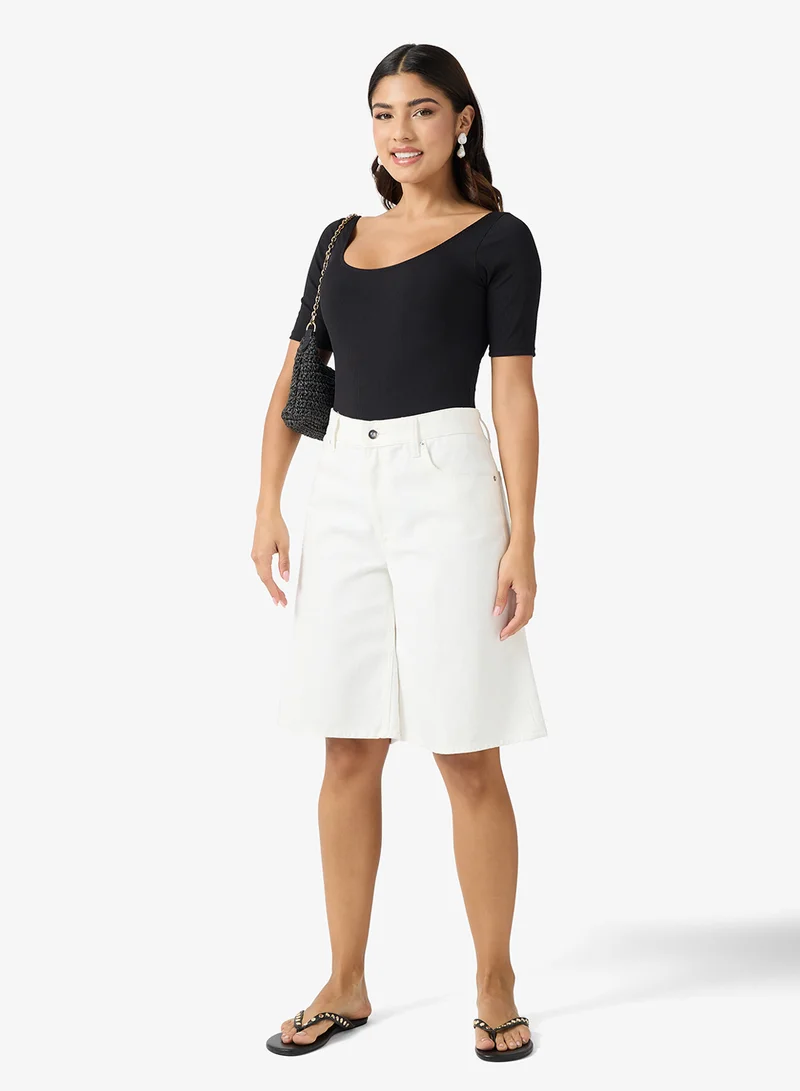 ELLA Solid Swimsuit With Mesh Insert Detail